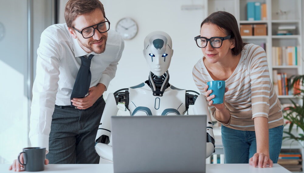 AiGSES- Business people supervising a robot work